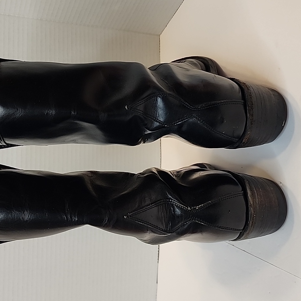 EXCELSIOR Black Boots Leather Shiny Well Made Very Little Wear Side Boot Pulls - Picture 4 of 11